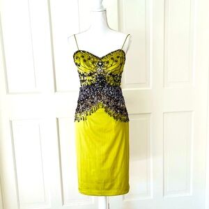 Mandalay lime green satin beaded midi dress 8